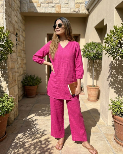 Gharana India Aira Berry Pop Pink Coord Set