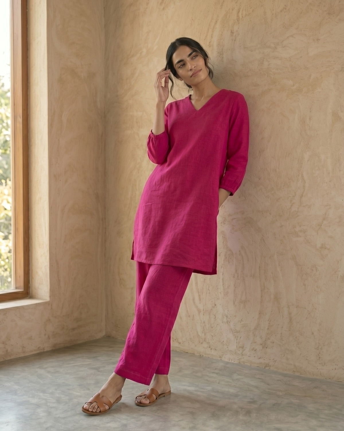 Gharana India Aira Berry Pop Pink Coord Set