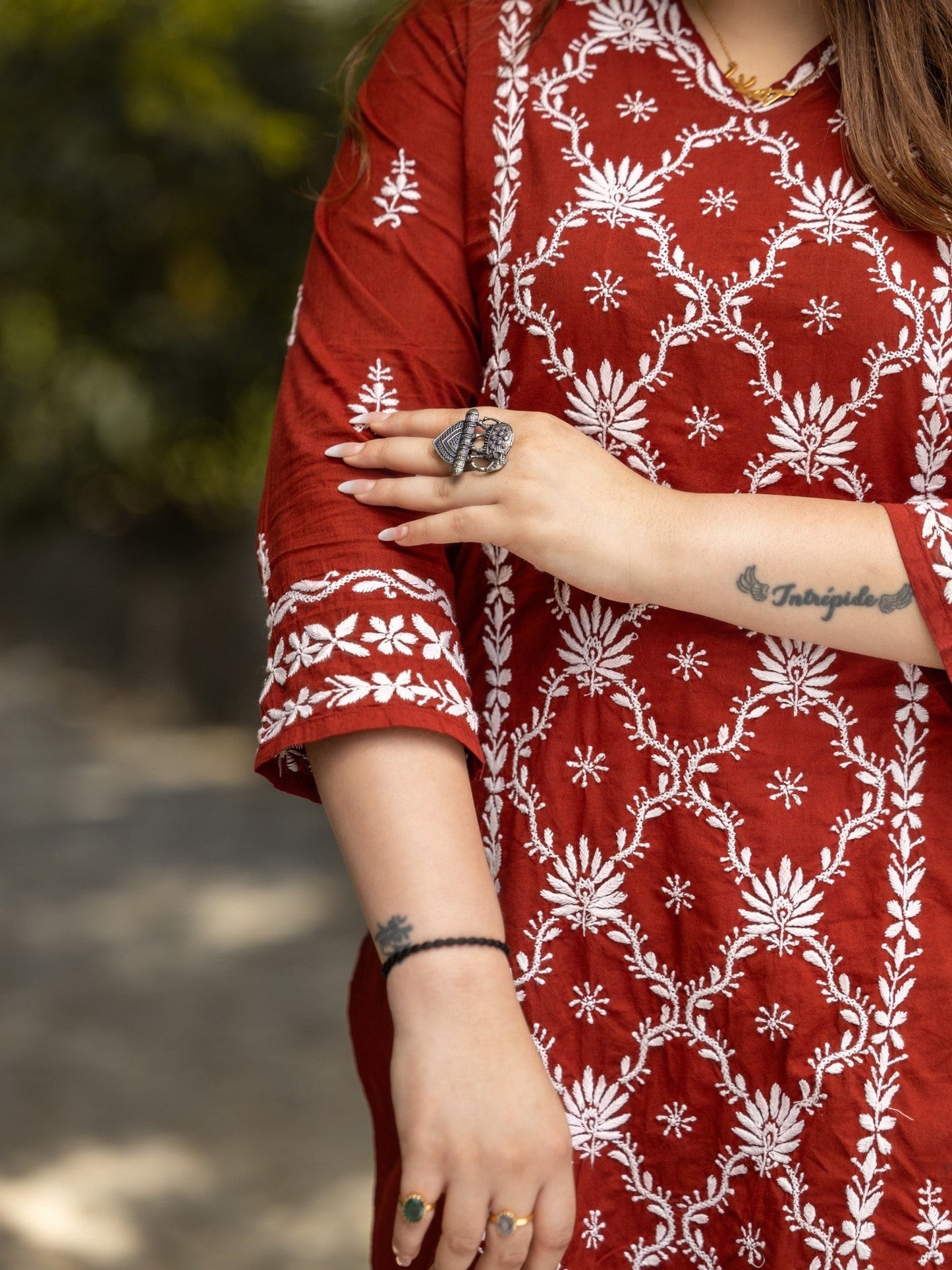 Gharana India Mul Cotton Maroon Kurta With Fine Chikankari Heavy Embroidery In White Thread