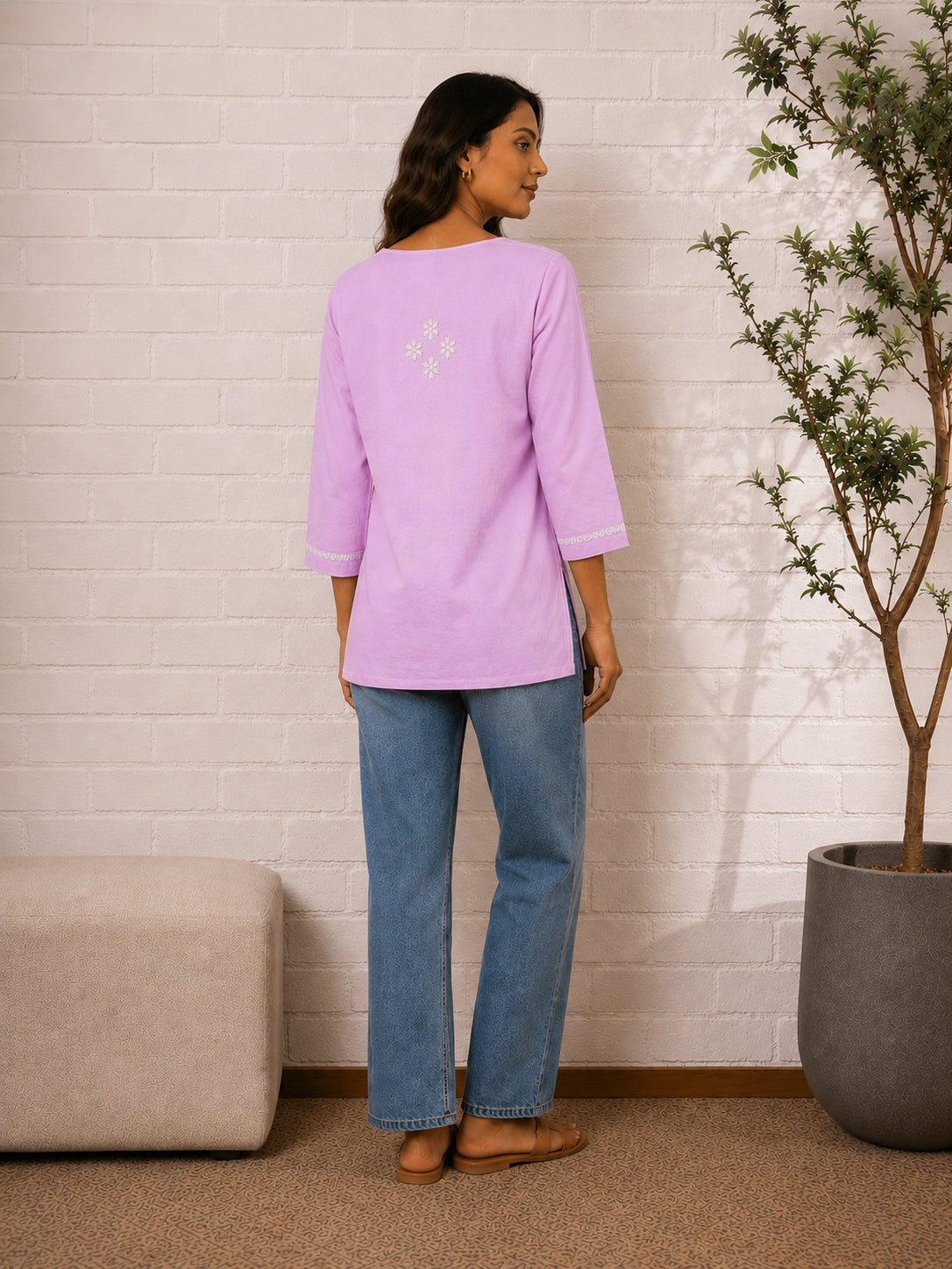 Gharana India Saheba Chikankari Lavender Cotton Top