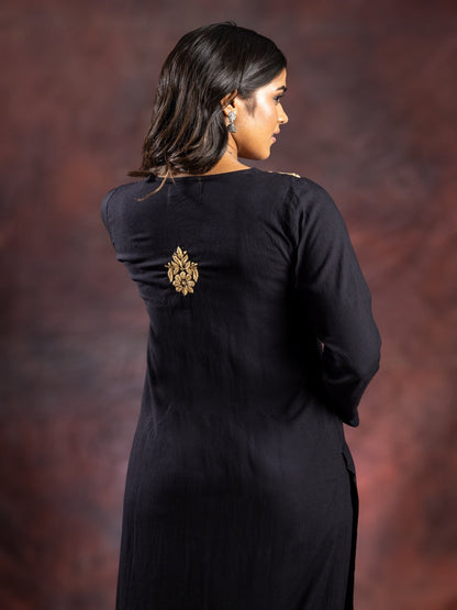 Gharana India Ishq Rayon Black Chikankari Kurta