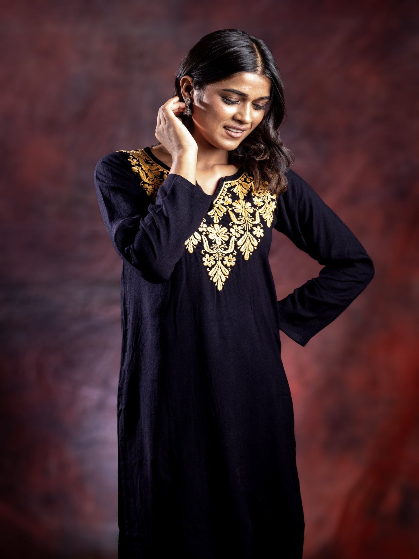 Gharana India Ishq Rayon Black Chikankari Kurta