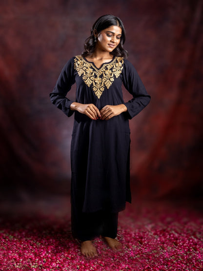 Gharana India Ishq Rayon Black Chikankari Kurta