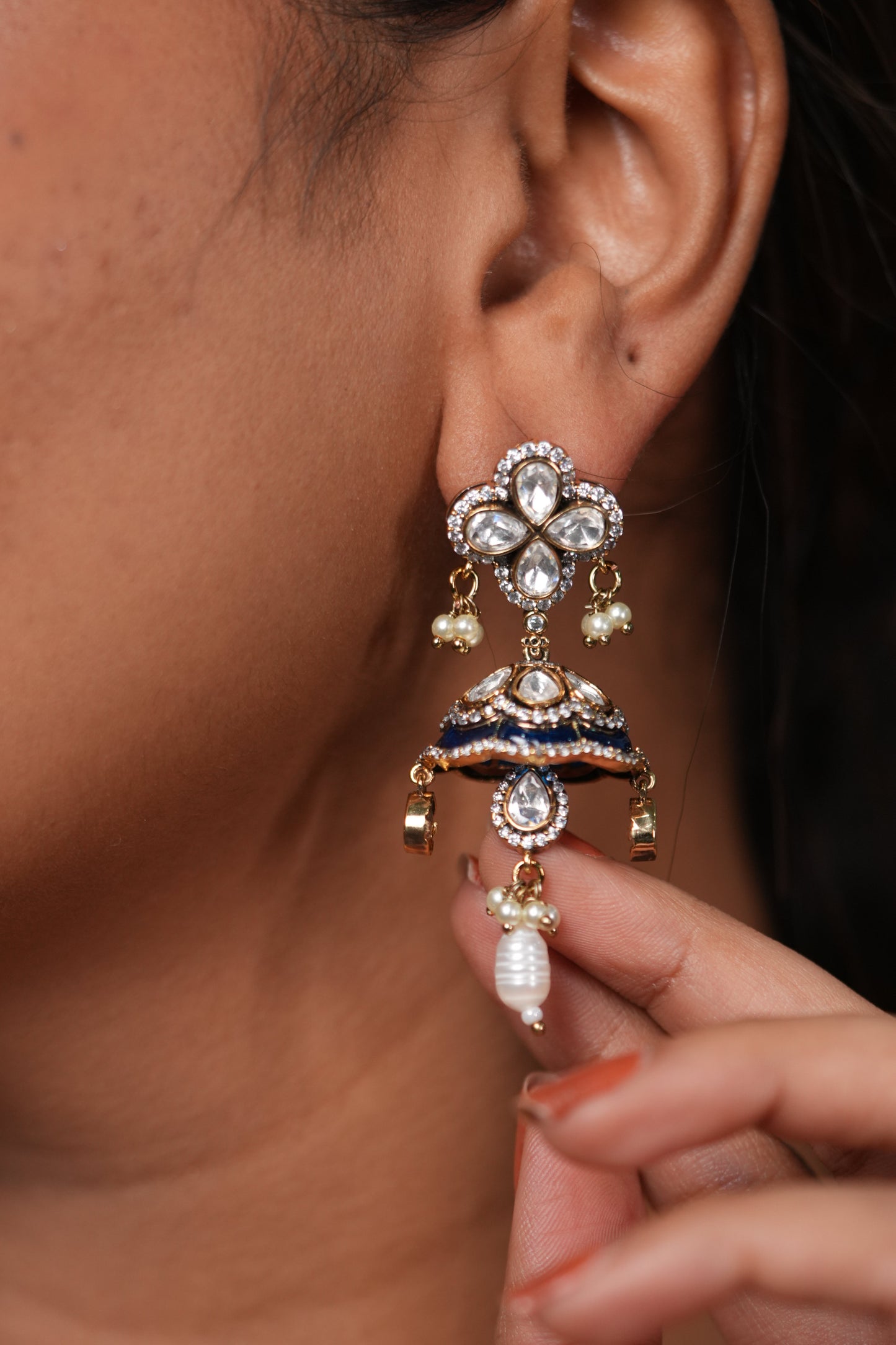 Simran Polki Moissanite Pearl small Indian jhumki