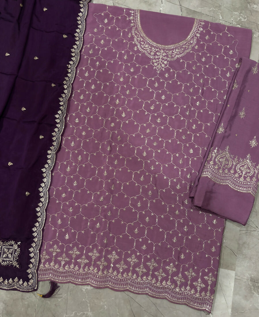 KC Heavy Chinon Lilac Salwar Suit For Women Ethnic Wear