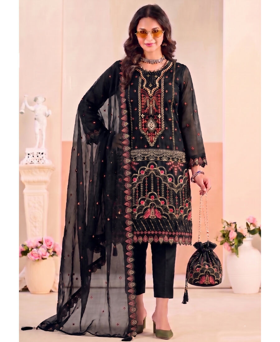 KC Black Pakistani Crunchy Silk Heavy Salwar Kameez For Women