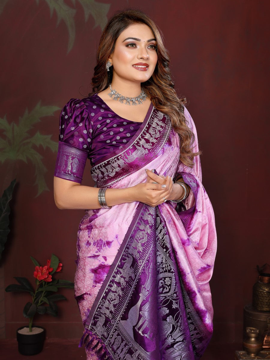 Anaita D Purple Zari Weaving Work Satin Silk Saree With Blouse