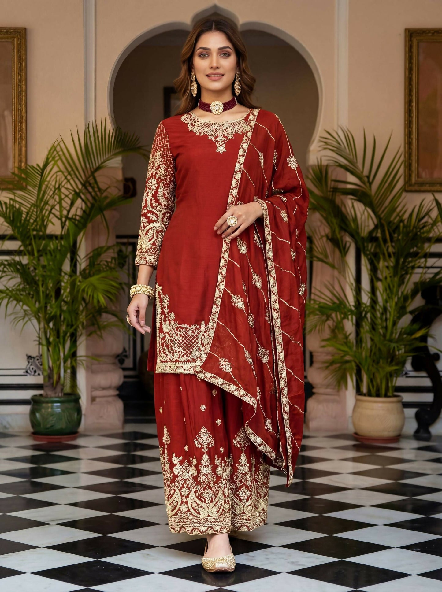 Teeya Creation New Trendy Traditional Wear Sharara with Heavy Border Dupatta Set - Orange