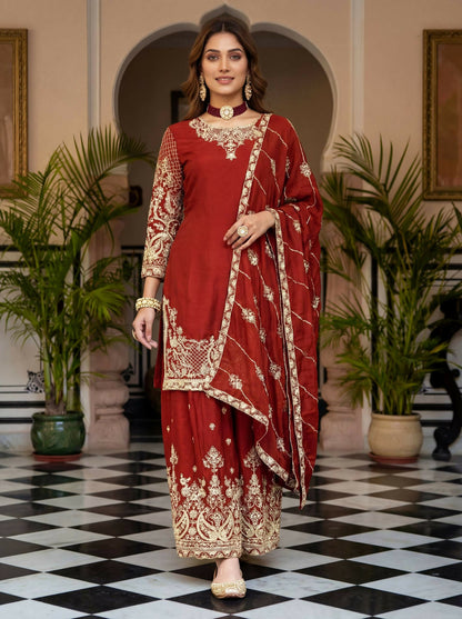 Teeya Creation New Trendy Traditional Wear Sharara with Heavy Border Dupatta Set - Orange