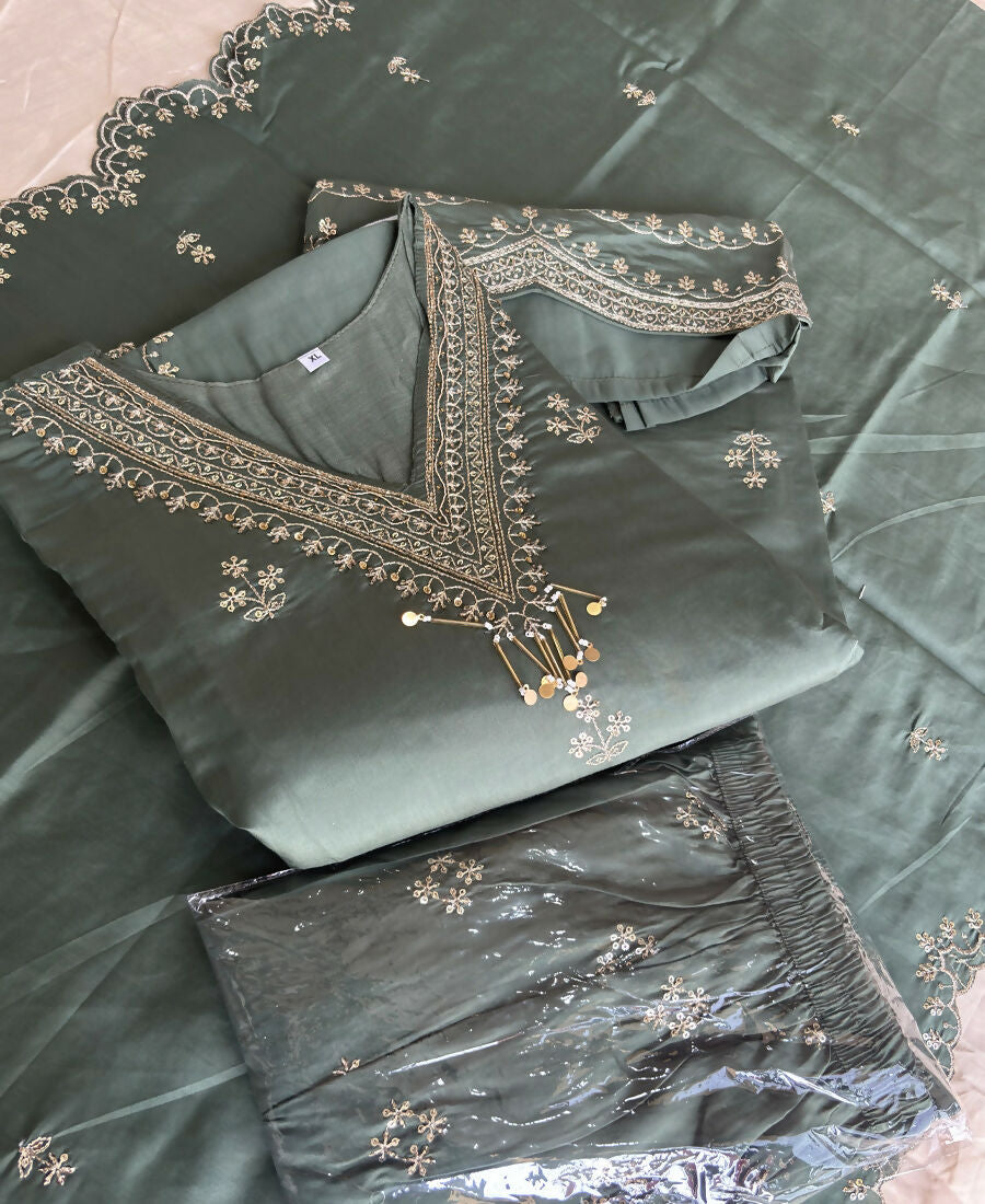 KC Roman Silk Palazzo Suit For Women Wedding Wear Green