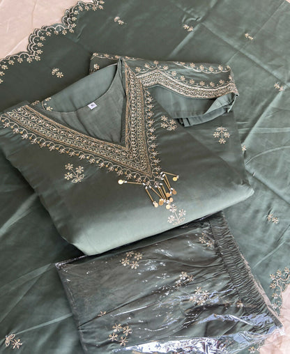 KC Roman Silk Palazzo Suit For Women Wedding Wear Green
