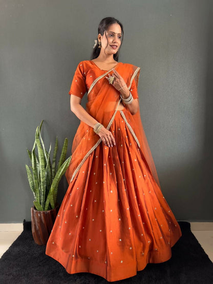 Teeya Creation New Trendy Stylist South Style Lehenga Choli Set - Orange