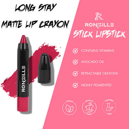 Ronzille Long Stay Matte Lip Crayon - Deep Carmine