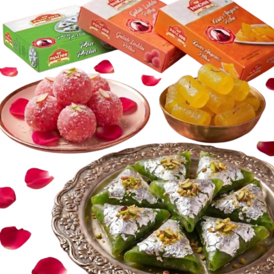 PANCHHI Pan Petha, Kesar Angoori & Gulaab Ladoo Petha
