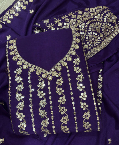 KC Latest Cocktail Wear Purple Chinon Sharara Suit For Women