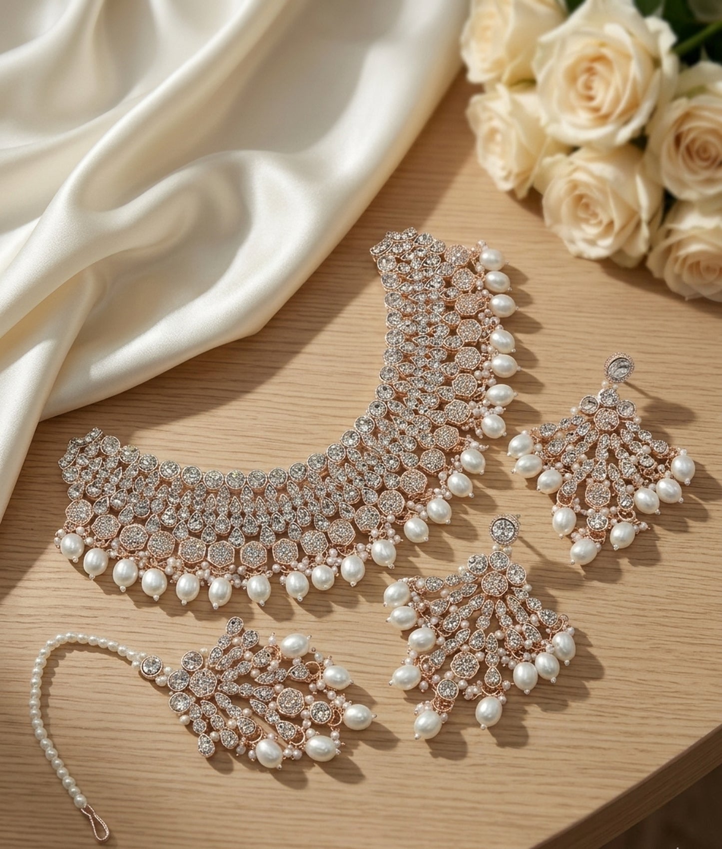 Jewel City Kundan Choker Necklace Set with Earrings & Maang Tikka | Indian Bridal Wedding & Bollywood Festival Jewelry