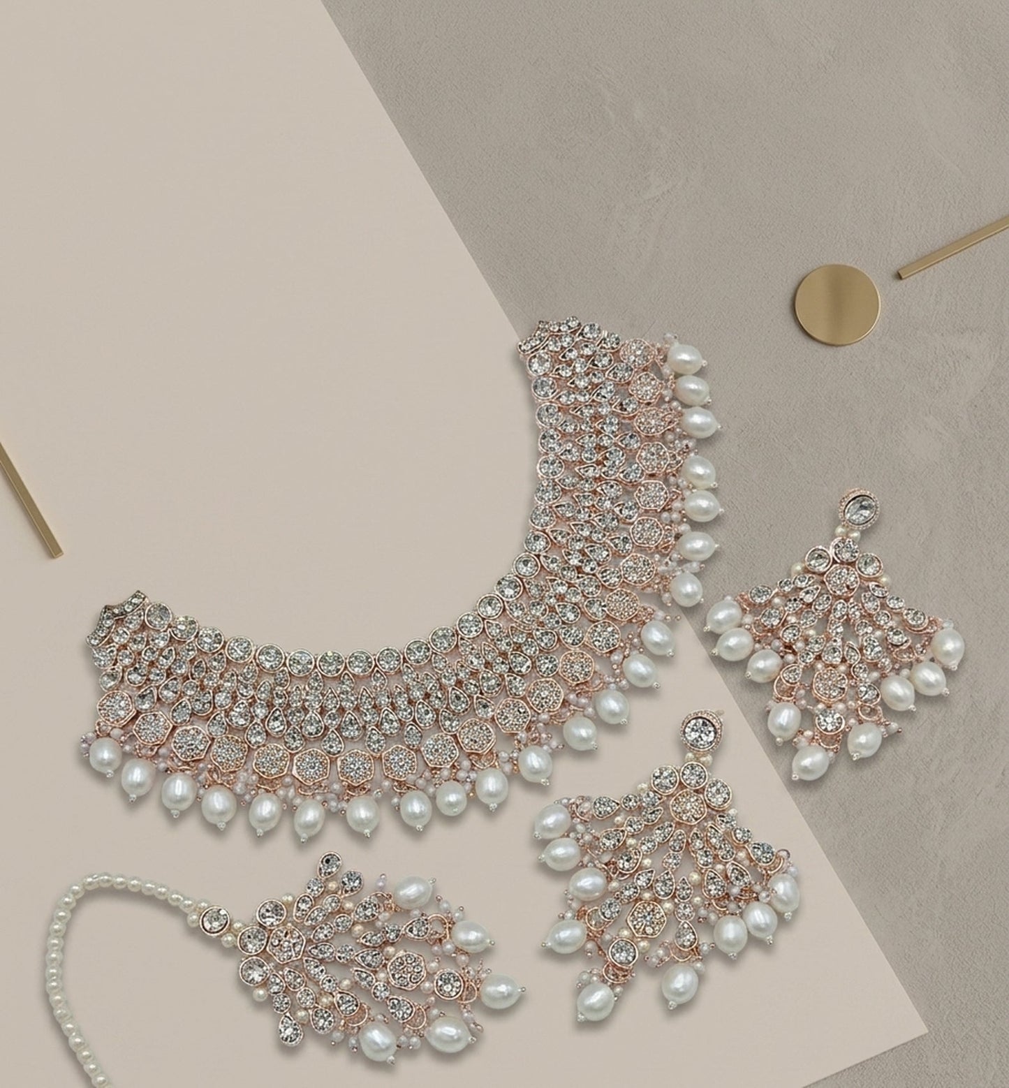 Jewel City Kundan Choker Necklace Set with Earrings & Maang Tikka | Indian Bridal Wedding & Bollywood Festival Jewelry