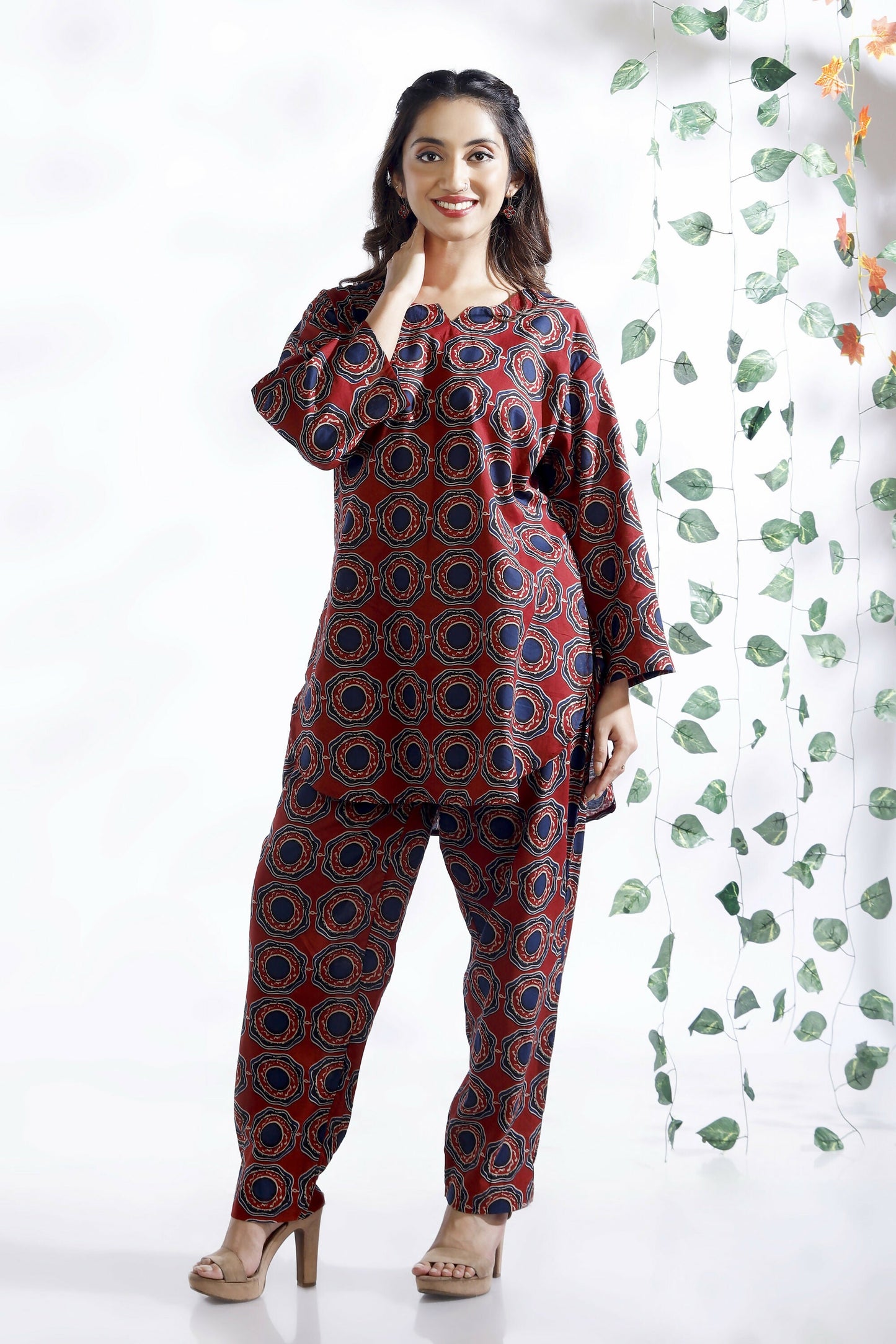 Breathables Abstract Cotton Co-Ord Set  Red
