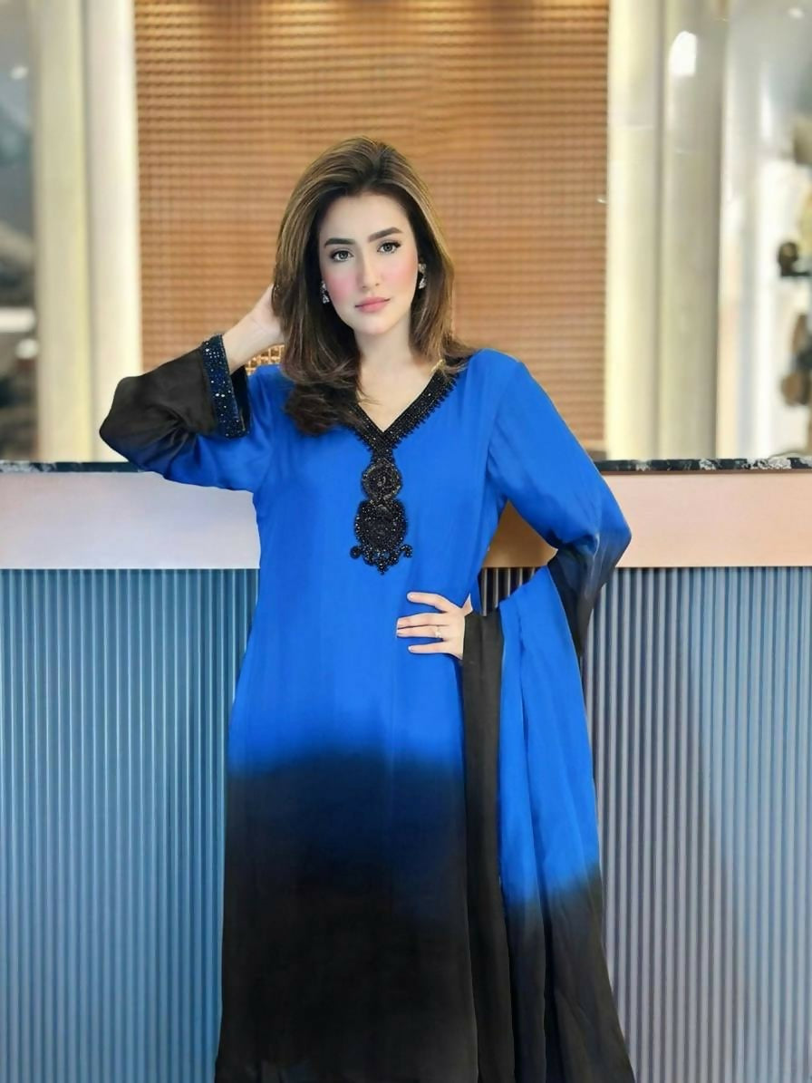 Teeya Creation Women's Trendy Stylish French Crepe Silk Blue Kurta Set