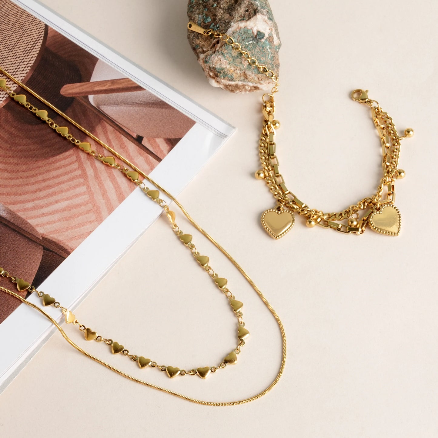 Modern Heart Charm Jewellery Set