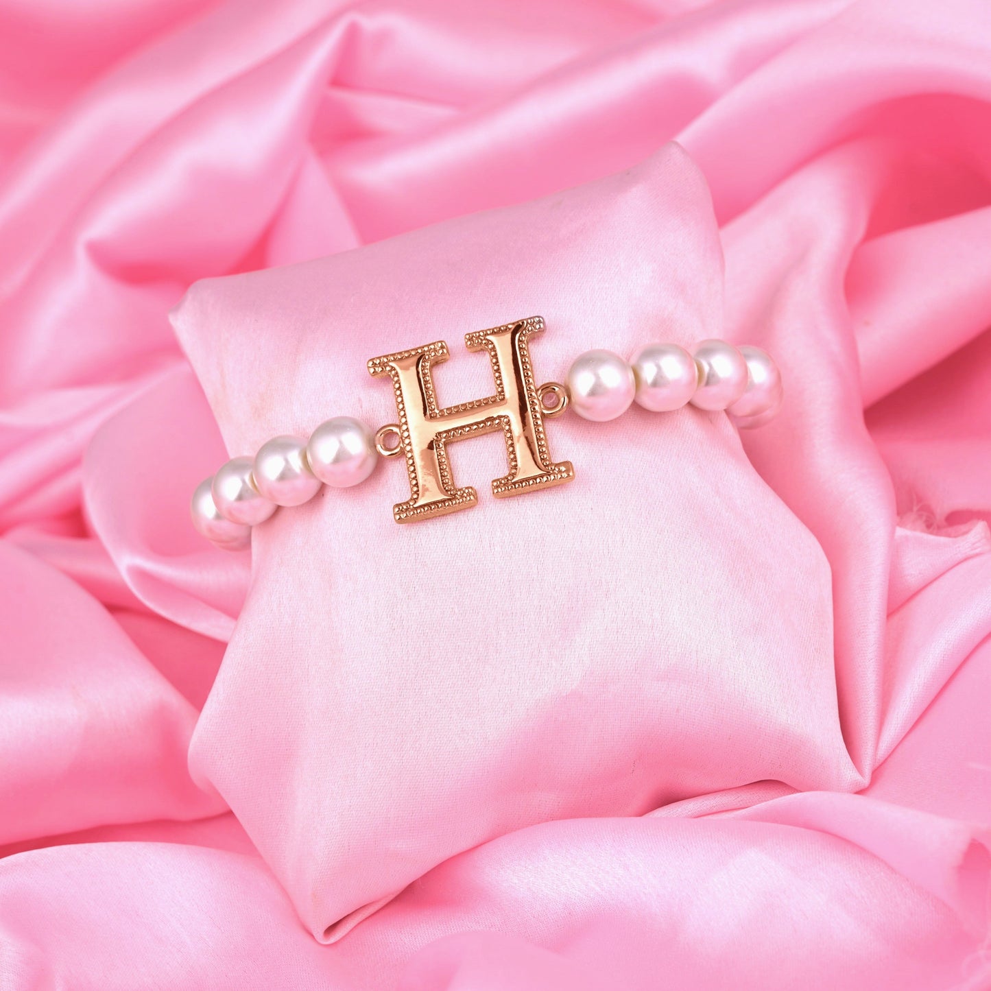 Estele Rose Gold Plated Heavenly "H" Letter Pearl Bracelet for Women