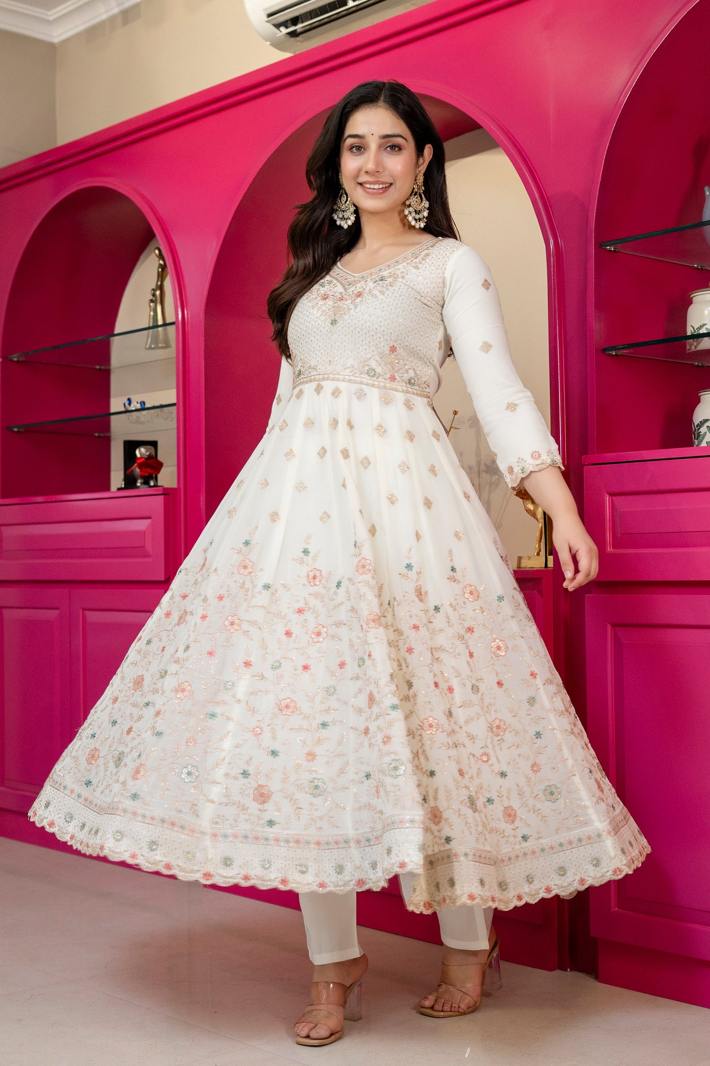 Yash Enterprise Off White Georgette Party Wear Anarkali Suit Set