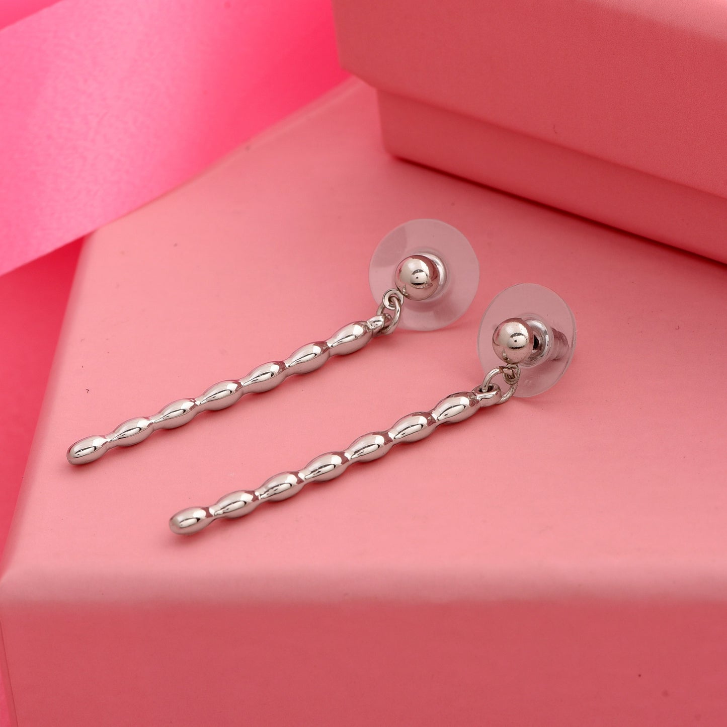Estele Rhodium Plated Twisted baton Dangle Earrings