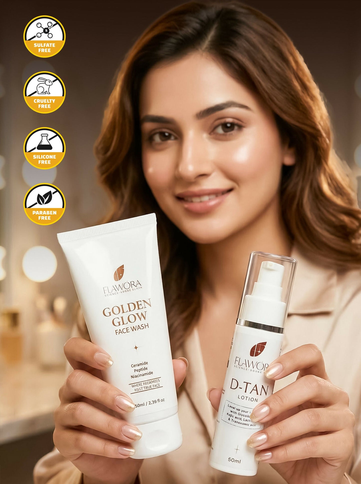 Flawora Set of Golden Glow Face Wash and D-Tan Lotion