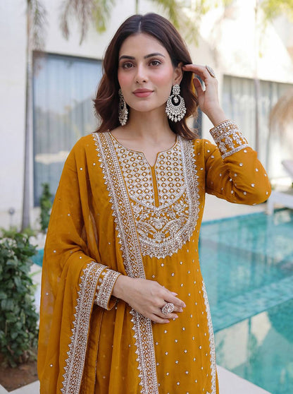 Lehenga Mart Designer Sharara Suit With Kurta Sharara Dupatta For Women-Mustard