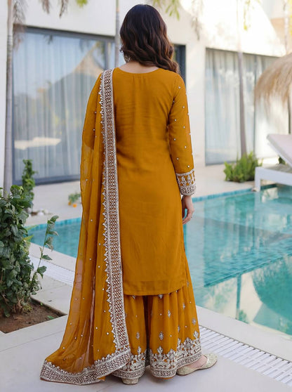 Lehenga Mart Designer Sharara Suit With Kurta Sharara Dupatta For Women-Mustard