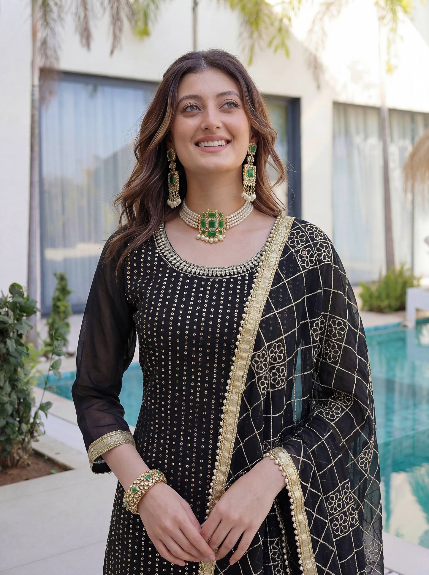 Lehenga Mart Designer Sharara Suit With Kurta Sharara Dupatta For Women-Black