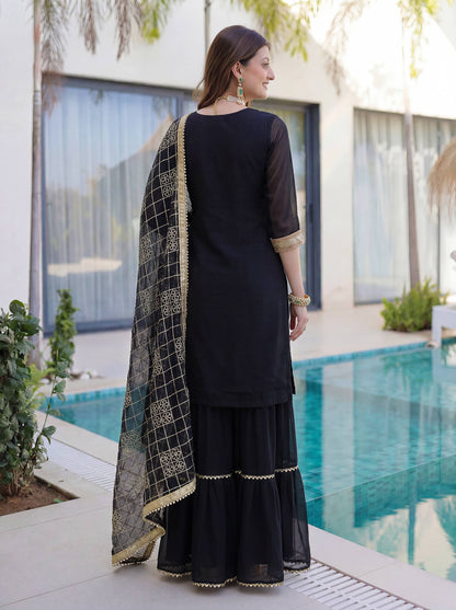 Lehenga Mart Designer Sharara Suit With Kurta Sharara Dupatta For Women-Black
