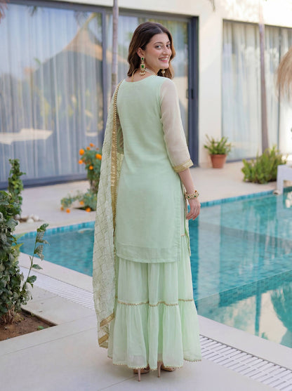 Lehenga Mart Designer Sharara Suit With Kurta Sharara Dupatta For Women-Pista