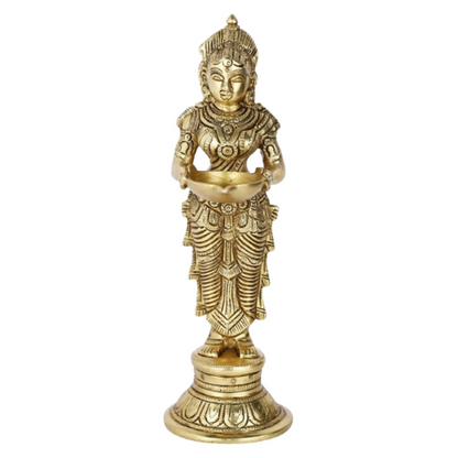 CraftVatika Brass Beautiful Lady Holding Diya Oil Lamp Stand Showpiece