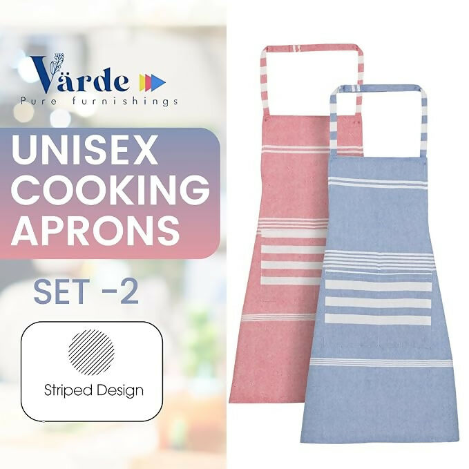 Varde Waterproof Cooking Apron For Men & Women With 2 Pockets-Rock Blue & Light Mauve (Pack of 2)