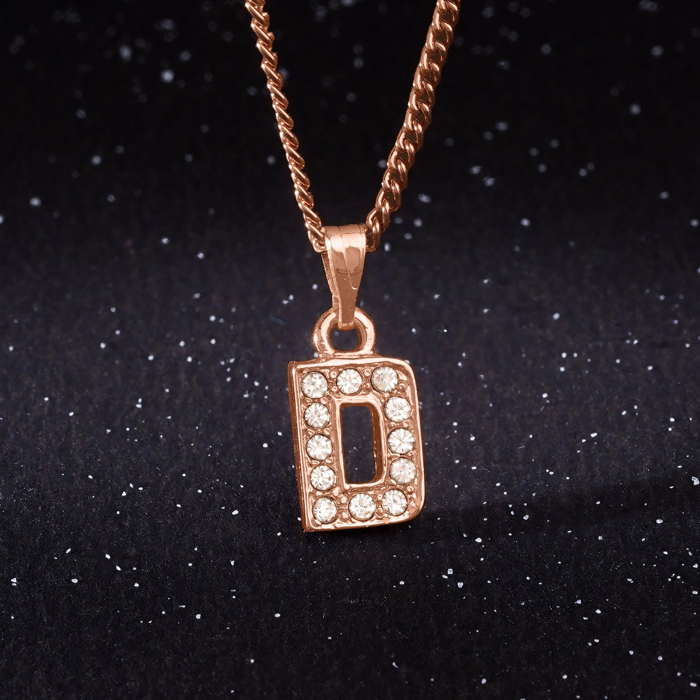 Estele Rosegold Splendid Medium 'D' Letter Pendant with Austrian Crystals for Women