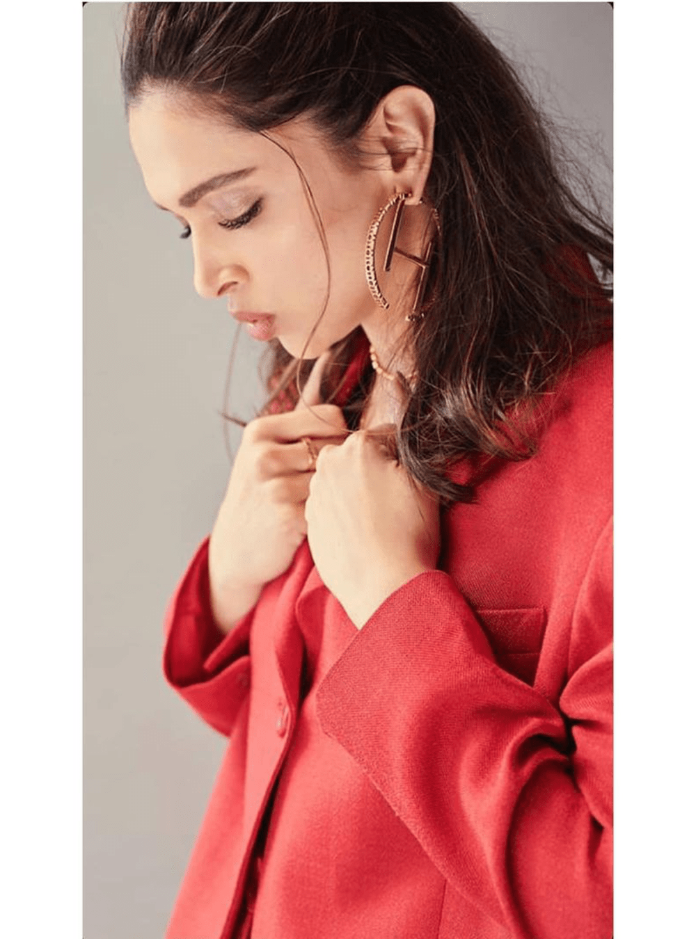 Deepika Padukone Wearing O.H Monogram Hoop Earrings