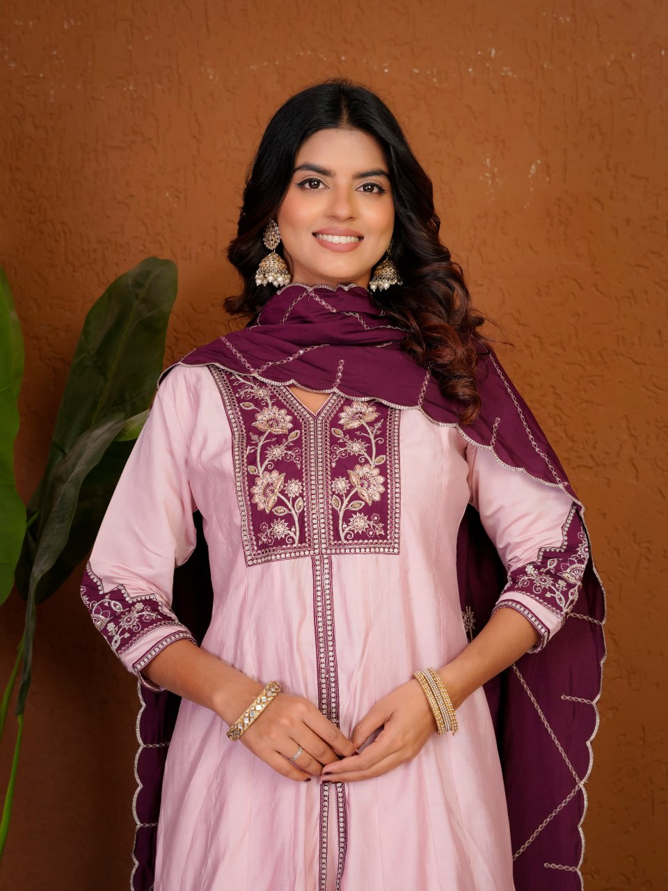 Lehenga Mart Designer Anarkali Suit With Kurta Palazzo Dupatta For Women-Baby Pink
