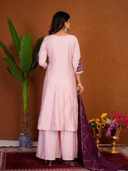 Lehenga Mart Designer Anarkali Suit With Kurta Palazzo Dupatta For Women-Baby Pink