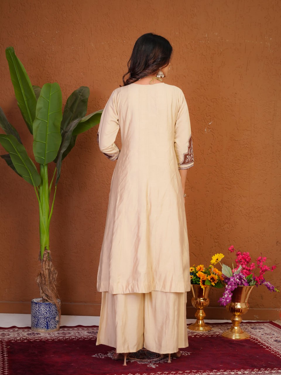 Lehenga Mart Designer Anarkali Suit With Kurta Palazzo Dupatta For Women-Cream