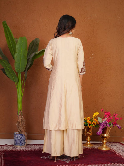 Lehenga Mart Designer Anarkali Suit With Kurta Palazzo Dupatta For Women-Cream