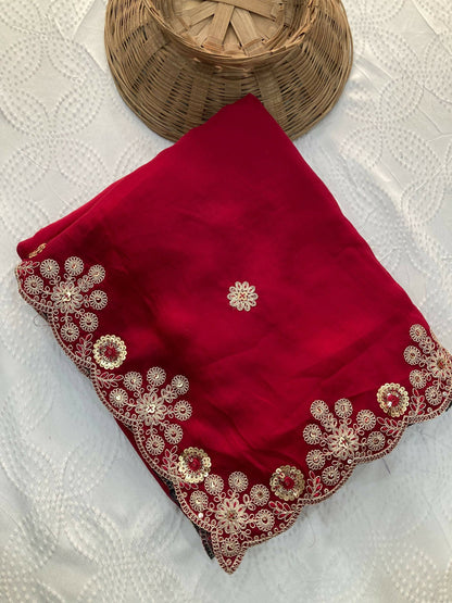 Teeya Creation New Trendy Party Wear Soft Satin Chiffon Saree-Pink