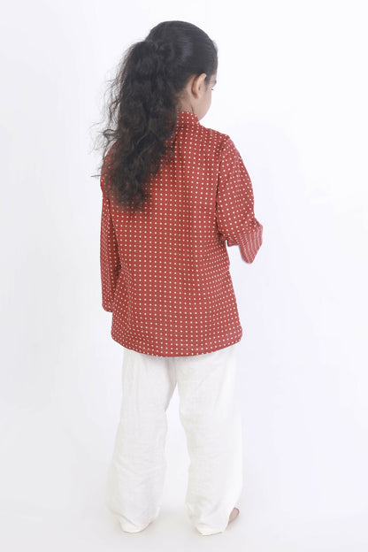 Breathables Kids Cotton Night Suit  Red Polka Dot Kurta & Pyjama Co-Ord Set For Boys & Girls