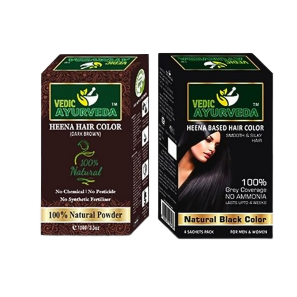 VedicAyurveda Natural Henna Dark Brown & No Ammonia Black Hair Color Powder