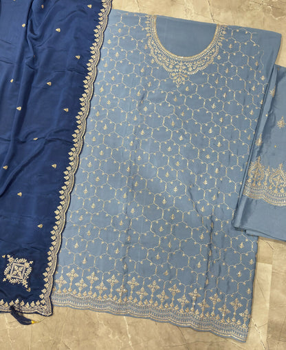 KC Heavy Chinon Sky Blue Salwar Suit For Women Ethnic Wear