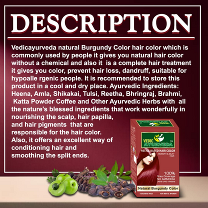 VedicAyurveda Natural Pure Henna Based Hair Color - Natural Burgundy