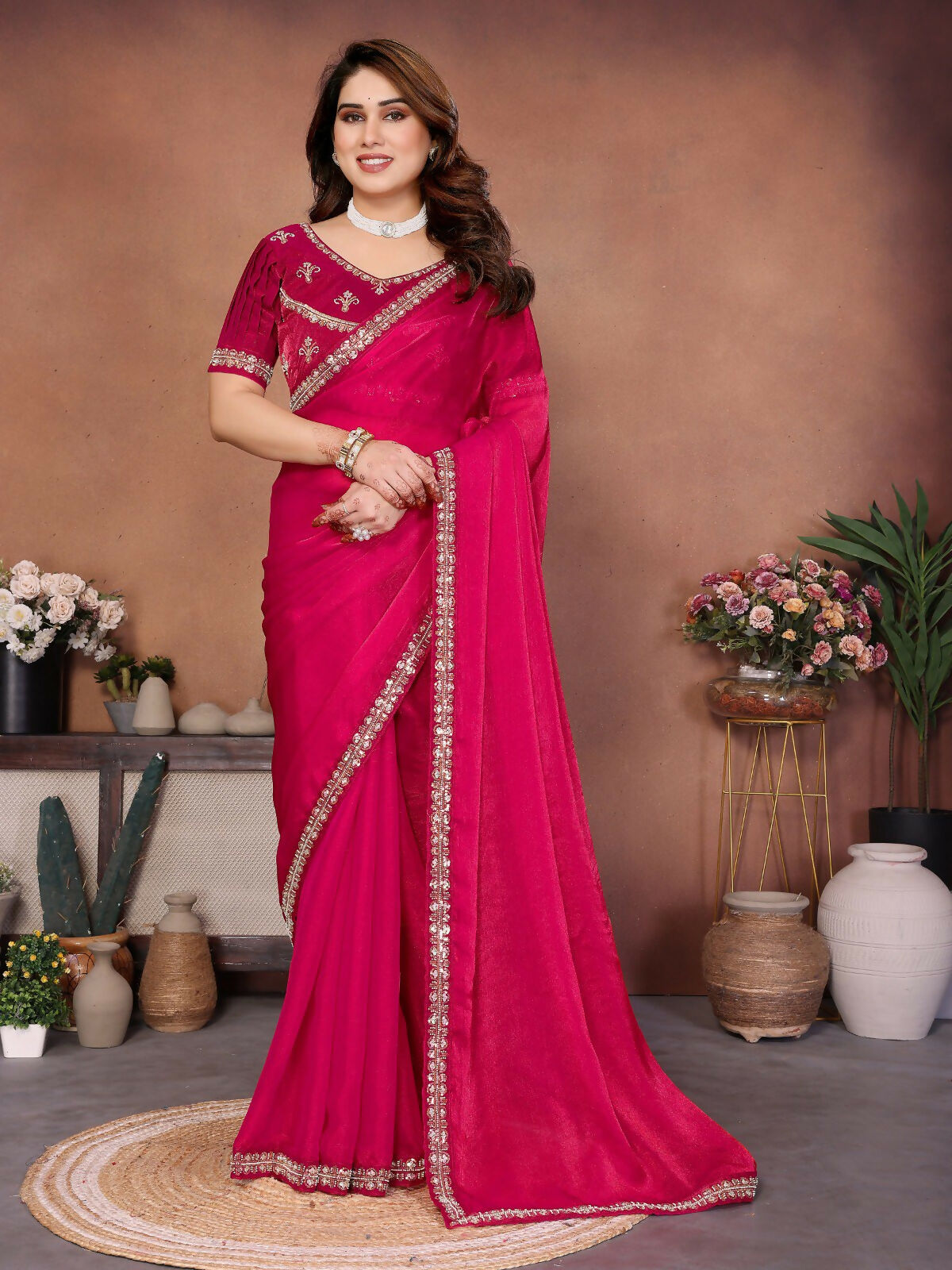 Teeya Creation Trendy Stylish Party Wear Fendy Chiffon Saree-Pink