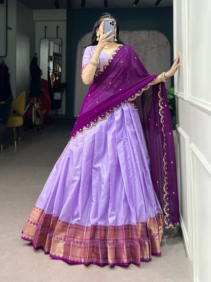 Lorenvalley Fashion Lavender Cotton Silk Zari Weaving Work Lehenga Choli with Dupatta