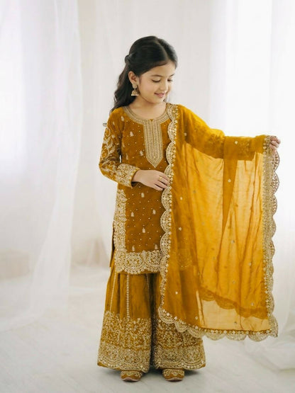Teeya Creation New Trendy Fully Stitched Ready to Wear Kids Kurta Palazzo Set-Yellow