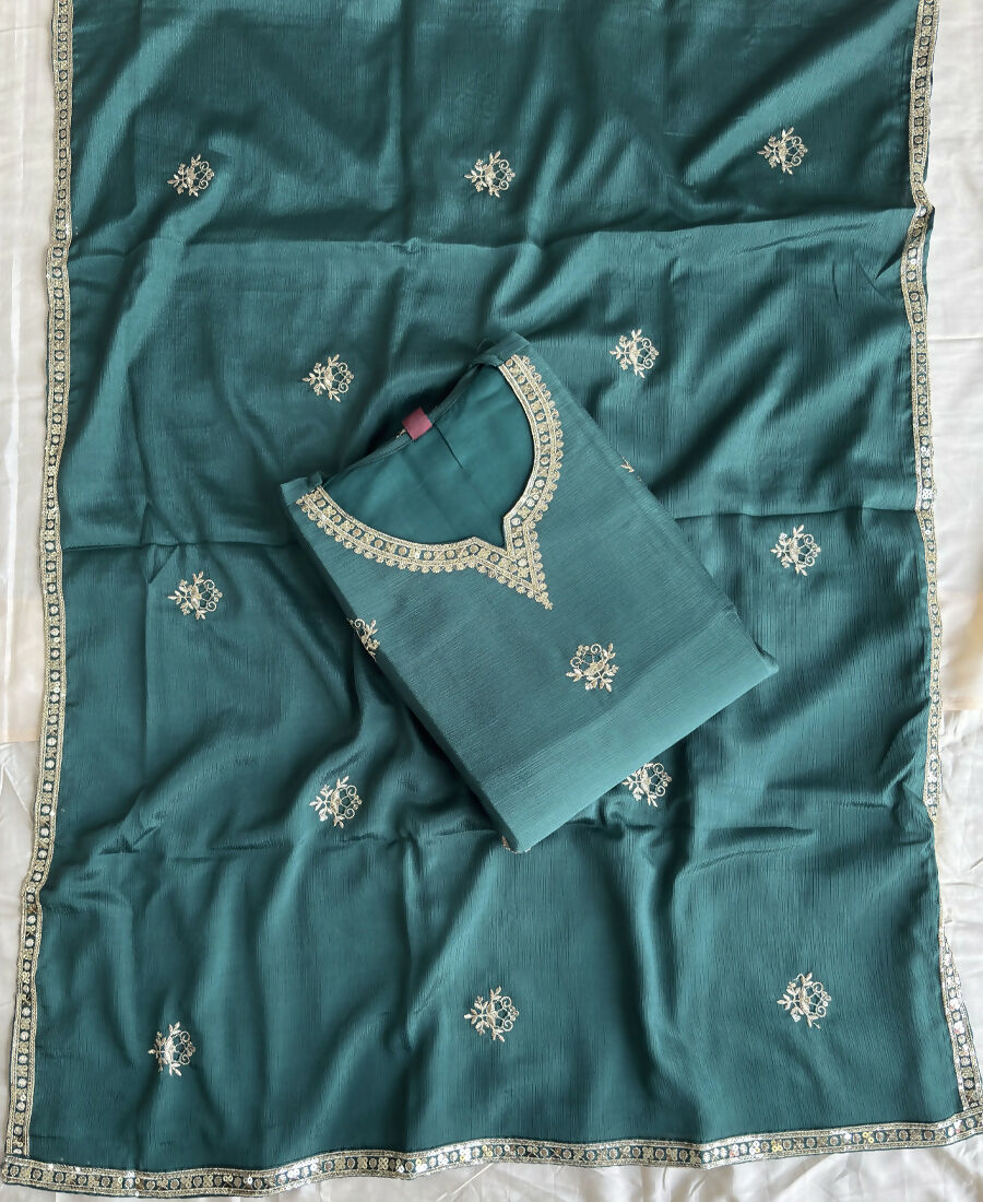 KC Green Ethnic Wear Ready Made Chinon Suit For Women